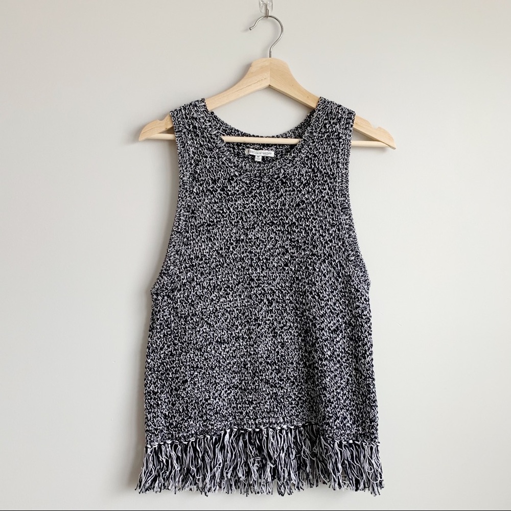 - Rebecca Minkoff Knit Sweater Blouse Top Fringe M